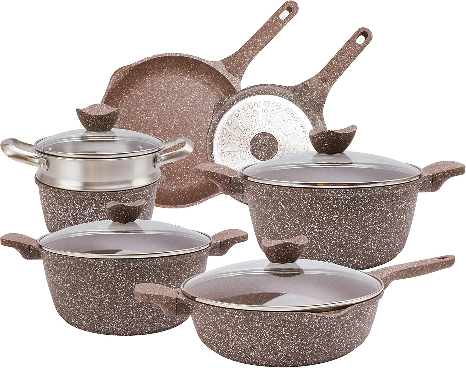 Country Kitchen Non-Stick Cast Aluminum Cookware Set – Durable Kitchen Cookware for Everyday Cooking, Cream, 13 Pc