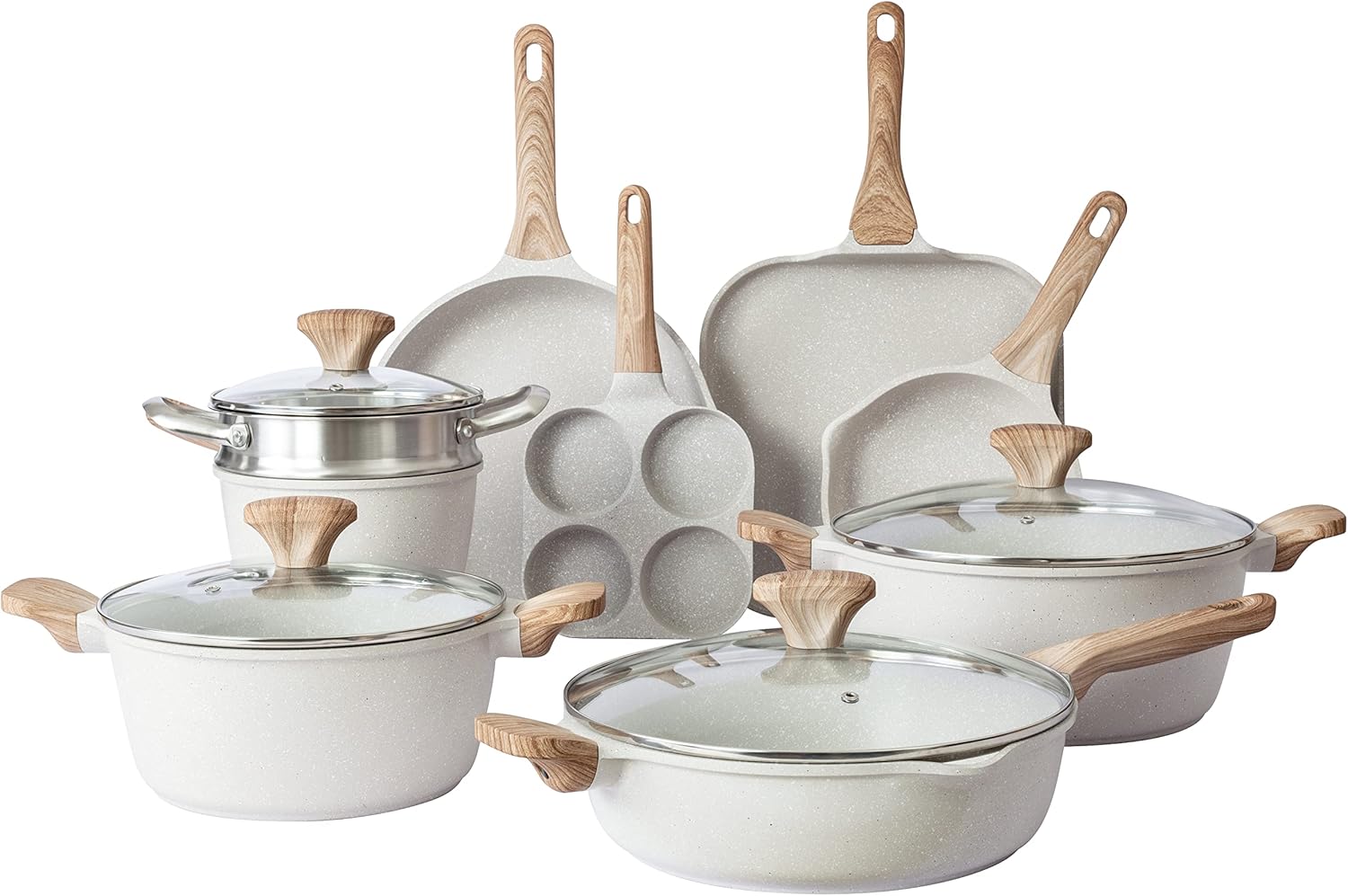 Country Kitchen Non-Stick Cast Aluminum Cookware Set - Durable Kitchen Cookware for Everyday Cooking, Cream, Pc.
