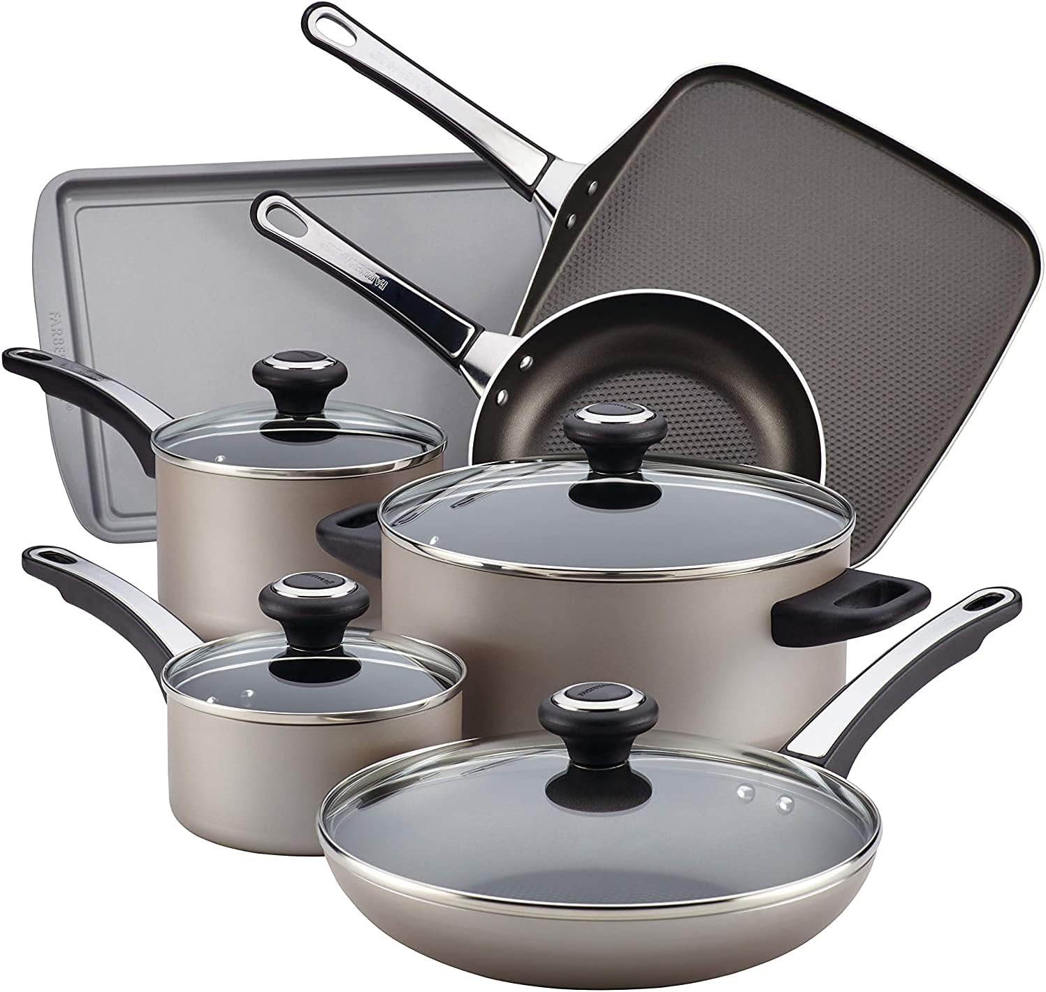 Farberware High Performance Nonstick Cookware Set / Pots and Pans Set Dishwasher Safe - Piece, Silver