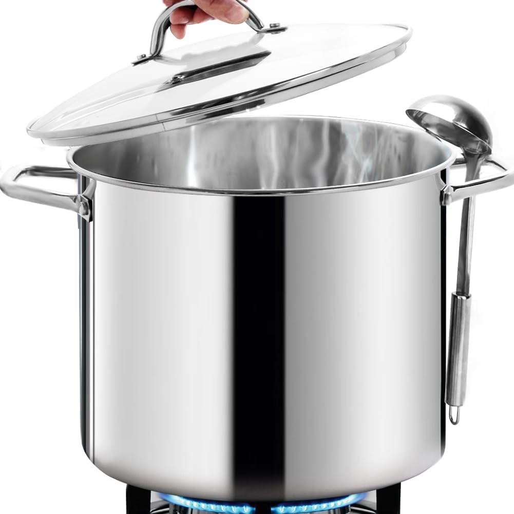 HOMICHEF Commercial Grade LARGE STOCK POT Quart With Lid - Nickel Free Stainless Steel Cookware - Healthy Polished Stockpots - Heavy Duty Induction Soup Pot HOMICHEF Commercial Grade LARGE STOCK POT Quart With Lid - Nickel Free Stainless Steel Cookware - Healthy Polished Stockpots - Heavy Duty Induction Soup Pot