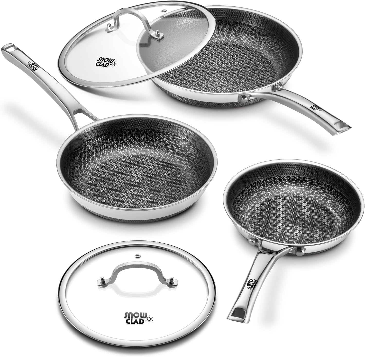 Non Stick Frying Pans with Lids, 8+10+12 inch, Hybrid Frying Pans Set Nonstick,Skillets Stainless Steel Fajita, Dishwasher  Oven-Safe, Induction Compatible Cooking Pan, PFOA Free Cookware