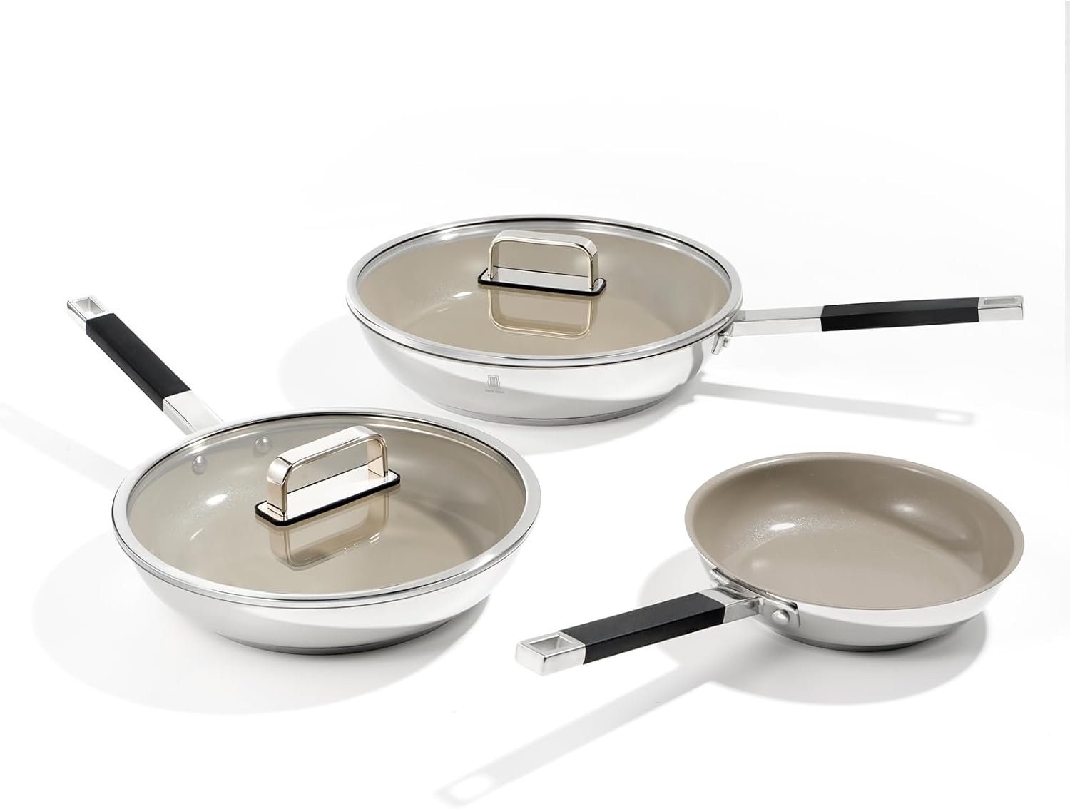 ROYDX Stainless Steel Cookware Set, Non Stick Titanium Ceramic Fry Pan with Lid 8″, 10″ and 12″ Oil Gather Pro Non Stick Skillets with Stay-Cool Handle PFOA Free, Compatible with All Cooktops