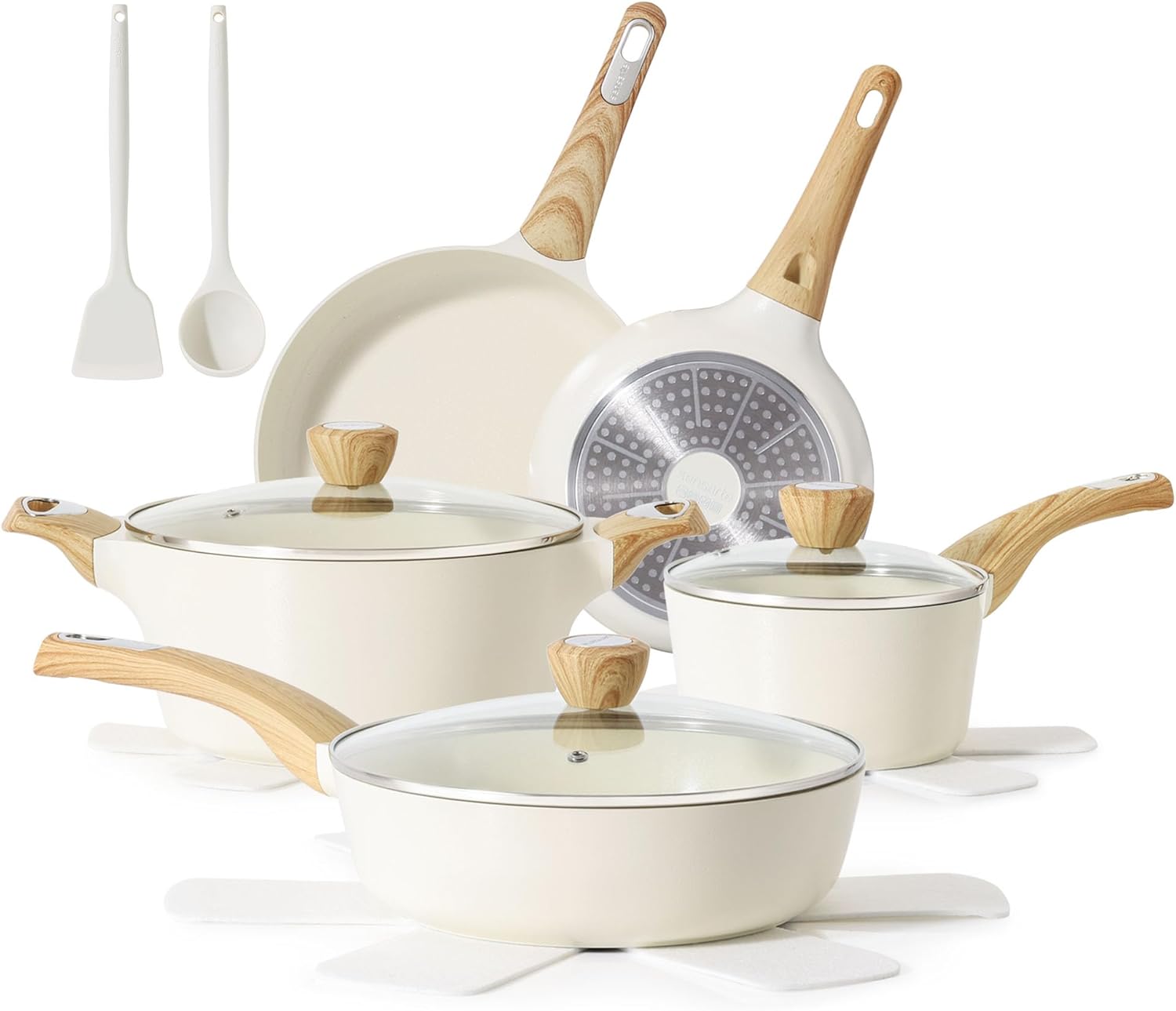 SENSARTE Ceramic Cookware Sets, Pots and Pans Set Non stick, Granite Induction Cookware, Non toxic Healthy Non Stick Kitchen Cooking Set, with Frying Pans Set, PFAS PTFE PFOA PFOS Free,14 Pcs
