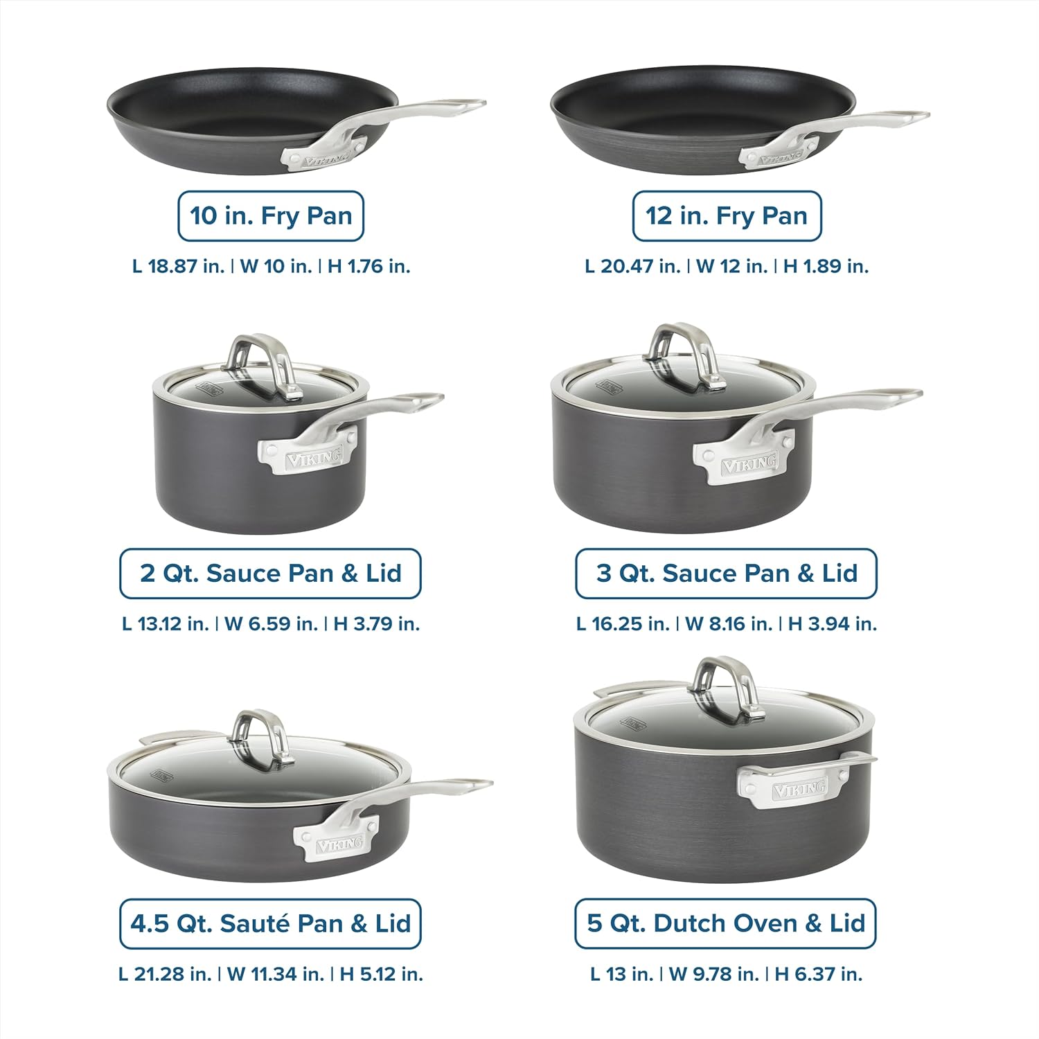 Viking Pots and Pans Set Non Stick, Piece Hard Anodized Kitchen Cookware with Glass Lids, Black